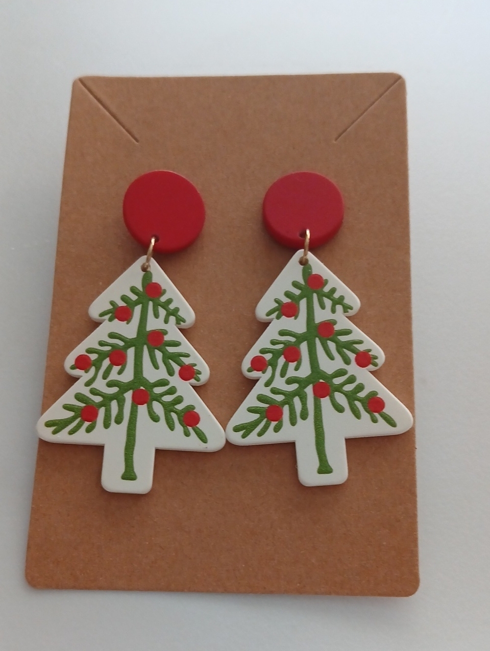 Holiday Tree Drop Earrings - Red and Green